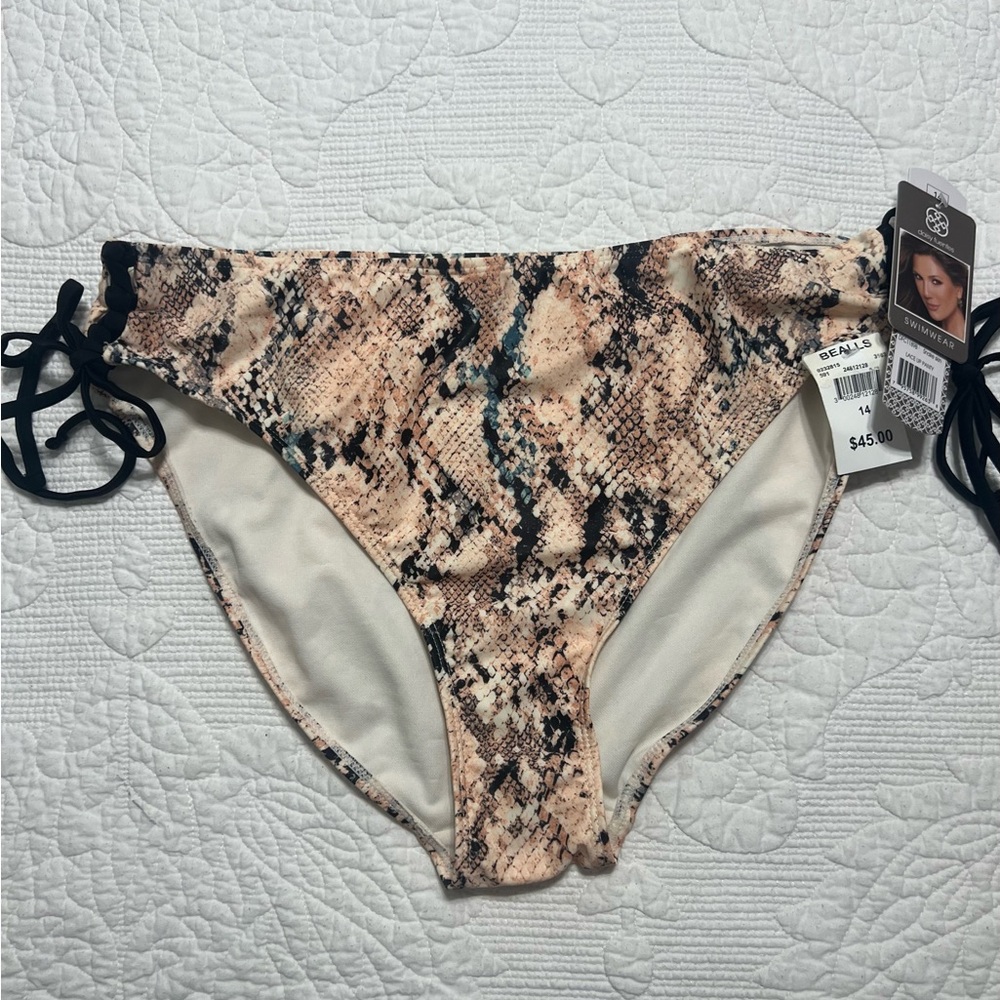 Daisy Fuentes Women Swim Bottom Animal Print Bikini NWT Tie Sides Size 14  # 367